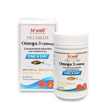 Hiwell [뉴질랜드 오메가3] 하이웰 프리미엄 오메가3 1500mg 원어데이 90소프트젤 1개 비타민D & E 첨가