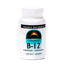 소스내츄럴스 B-12 서블링구얼 베지테리안 2000mcg 타블렛 글루텐 프리 무설탕, 100개입, 1개, 100정