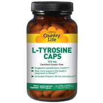 Country Life L-타이로신 캡스 500mg 베지테리언 캡슐, 100개입, 1개, 100정