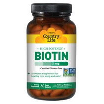 Country Life 비오틴 5mg 베지테리안 캡슐, 60개입, 1개