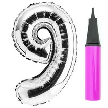파티팡 숫자 은박풍선 대 실버 + 풍선용 손펌프 세트, 9, 1세트