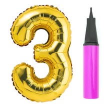 파티팡 숫자 은박풍선 대 골드 + 풍선용 손펌프 세트, 3, 1세트