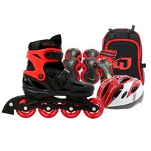 휠러스 아동용 에이스2 인라인스케이트   가방   보호대   헬멧 콤보 세트, 레드