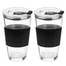 차이나다 유리 텀블러 실리콘홀더 세트 2p, 블랙, 450ml
