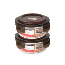 아이에코리아 수퍼 오븐글라스 원형 내열유리 밀폐용기 620ml, 2개입, 용기 2p