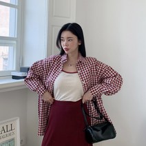 시크블랙 여성용 카제드 고방 체크 박시 포켓 남방 NB1582K17