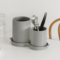 네이쳐리빙 릴리브 물빠짐 도자기 수저통 2구, 그레이, 1세트