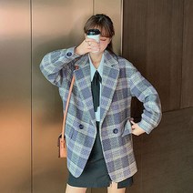 포플러앤씨 여성용 디셈퍼 체크 모직 자켓