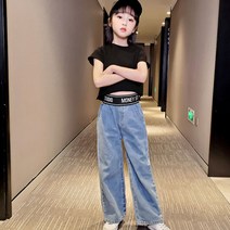 여아용 데님 크롭티 상하 세트