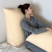 집앤콕 삼각 등받이 쿠션 봄체크, 옐로우