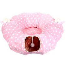 힐링타임 땡땡이 고양이 호박터널 + 방석, 핑크, 1세트