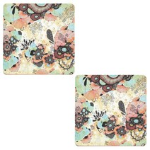 아울리빙 애브스트랙 우드 컵받침 2p, 분홍꽃밭