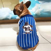 펫코디 불독 일러스트 줄무늬 강아지 티셔츠, 블루