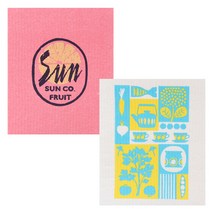 유니아트 북유럽 행주 2p 세트 썬 핑크 + 티타임, 혼합 색상