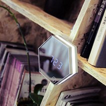 DYNN 육각 미러 LED 탁상시계, 화이트