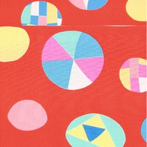 르시앙 코코세키 프레퍼 이 패턴 동그라미 패치 코튼 린넨 패브릭 원단, 레드