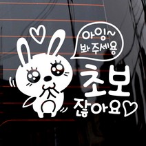 제제데코 자동차 스티커 아잉 초보 애교토끼, 화이트, 1개