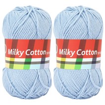 브랜드얀 밀키코튼 레드라벨 면혼방 뜨개실 2p, 8번 연파랑