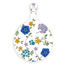로엠디자인 양면 원형 서빙 도마 보드 로맨틱블루floral화이트, 자국옥색, 1개