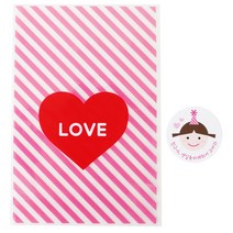 황씨네도시락 하트 쿠키포장 봉투 핑크 64p + 고깔 걸 스티커 64p, 1세트