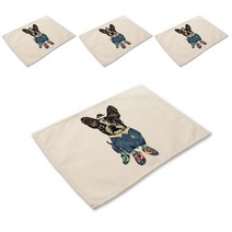 스윗리빙 동물초상화 패밀리 린넨 테이블 매트 4p, 06, 42 x 32 cm