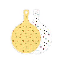 로엠디자인 양면 디자인 원형 서빙 도마 치자색플라워체크, 배색원형, 1개