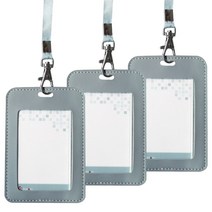 빅드림 6818 VIC가죽 ID사원증 카드홀더 명찰 + 끈 세트 세로형, 그레이, 3세트