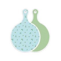 로엠디자인 양면 원형 서빙 도마 보드 옥색플라워체크, 초록색체크, 1개