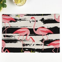 슈퍼식스 린넨 트로피컬 플라밍고 일러스트 테이블 플레이스 단열 매트, 10, 44 x 28 cm