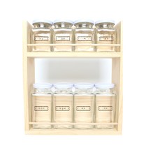 핸드팩토리 양념통 사각 스몰라지 화이트캡 8p세트, 1세트, 양념통 8p + 2단 양념통 우드선반 대 + 블랙네이밍 라벨