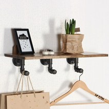 인파이프 BS303 파이프원목 후크 벽선반_고무나무 티크 벽선반 행거, 파이프규격15A-900-250