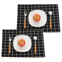 아리코 키친 북유럽 테이블매트 2p, 블랙 격자, 32 x 45 cm