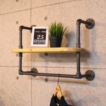 인파이프 BSH300 파이프원목 멀티 벽선반_고무나무 엔틱 벽선반, 파이프규격20A-900-300