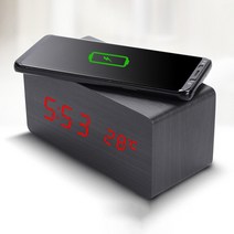 라비아 자기유도방식 스마트폰 무선충전 우드 시계 1299, 블랙