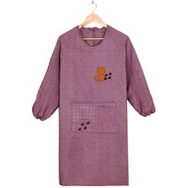 DM 알럽홈 고양이캐릭터 긴팔앞치마, 버건디, 1개