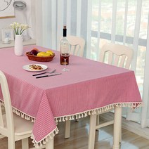 앤티스 태슬 코튼린넨 식탁보, 스트라이프 핑크, 140x140cm