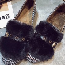 여성용 체크패턴 털 단화 sn247