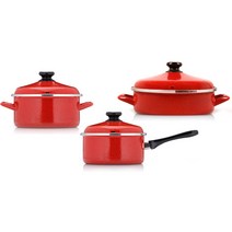 햄튼 인덕션 법랑 냄비 세트 RED-C 3개, 도트레드, 편수 18cm + 낮은양수 20cm + 전골 24cm