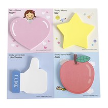 슈퍼쌤에듀 모양 4종 점착메모지 스티키노트, 핑크 하트, 형광 별, 좋아요 엄지척, 사과, 1세트