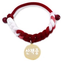 펫츠룩 데일리 고양이 목걸이 + 원형 팬던트 산책중, 목걸이(크림 + 레드), 팬던트(골드)