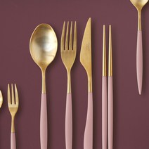 까사무띠 아모르 디너 4종 커트러리 세트, 무광골드(핑크), 젓가락 + 디너스푼 + 디너포크 + 디너나이프