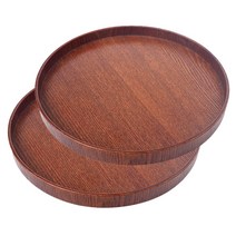블럭마트 원목 원형 쟁반 2p, 브라운