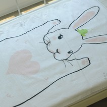 하임앤하임 하트토끼 순면 리플 2겹 블랭킷 145 x 85 cm, 화이트 + 블랙 + 핑크