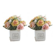 GUNU 히비스커스 장미 조화 장식, 핑크&옐로우, 2개