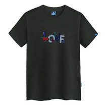 진마니아 LOVE 스팽글 자수 라운드 남녀공용 빅사이즈 반팔티 TS-801