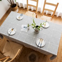 알럽홈 격자 무늬 자수 테이블 보, 그레이, 90 x 90 cm