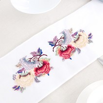 해피툴 전통 나비 포인트 자수 테이블 러너, 진꽃, 17 x 88.5 cm