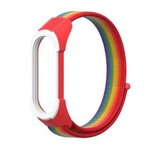 구디푸디 샤오미 미밴드3/4 나일론 TPU 스트랩, 화이트레드 + 레인보우, 1개