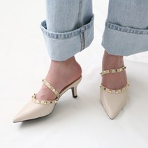 단골언니 여성용 아르뮤 스트랩 스터드 뮬 7cm
