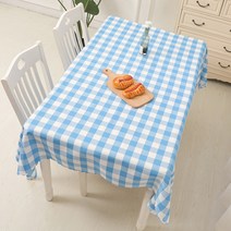 알럽홈 컬러체크 웨이브 정사각형 식탁보, 스카이블루, 140 x 140 cm